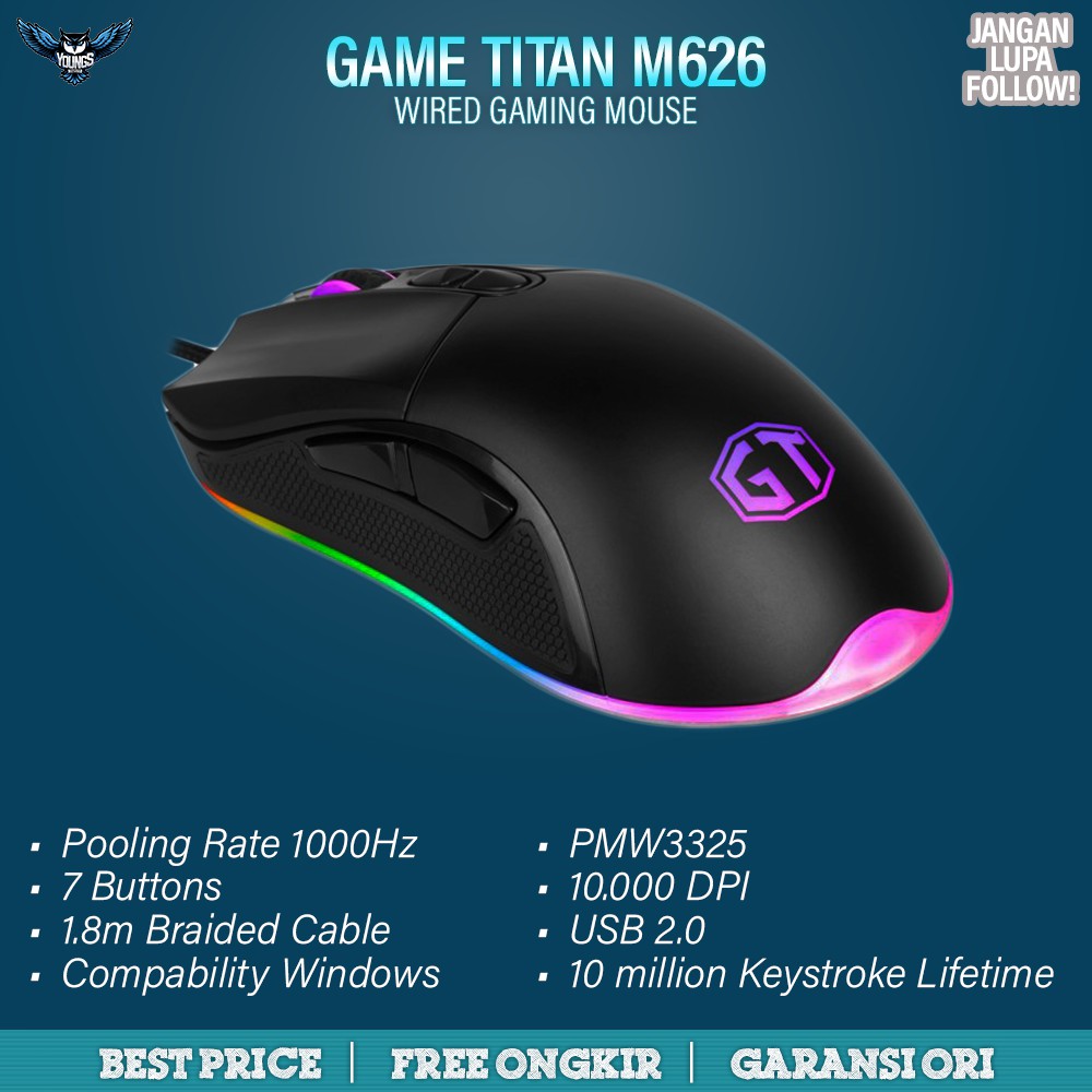 DELUX GameTitan M626 Mouse RGB 4000dpi Omron DLM-626