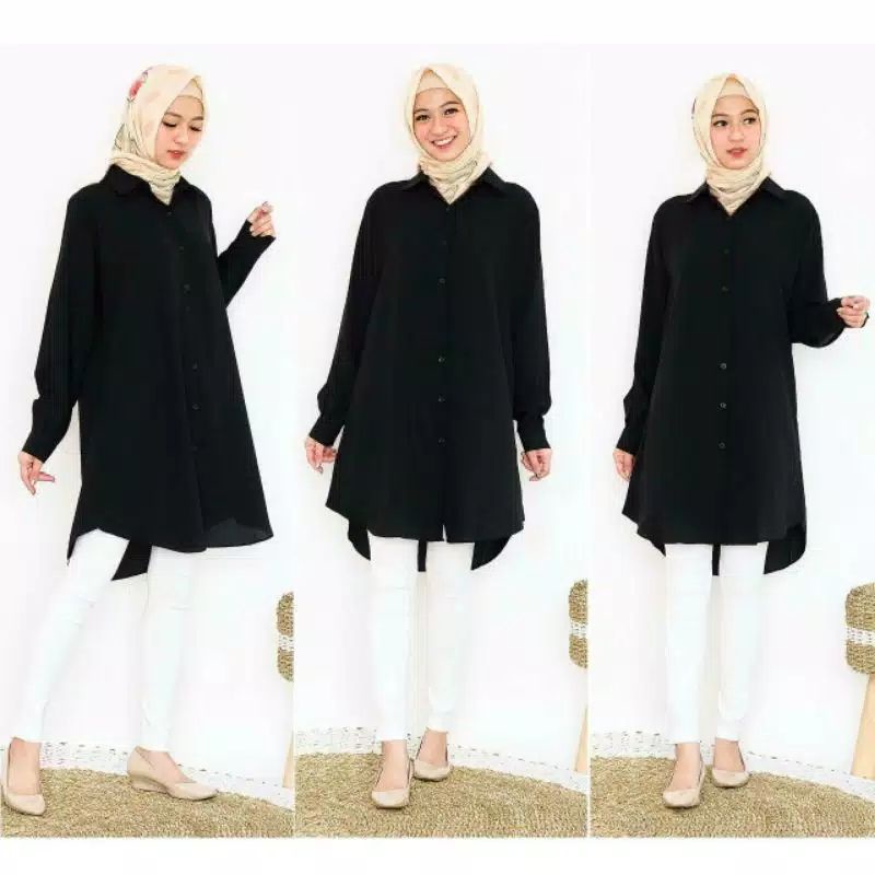 TUNIK,LONG TUNIK POLOS HITAM PUTIH TUNIK KASIBO BAJU MUSLIM HIJAB