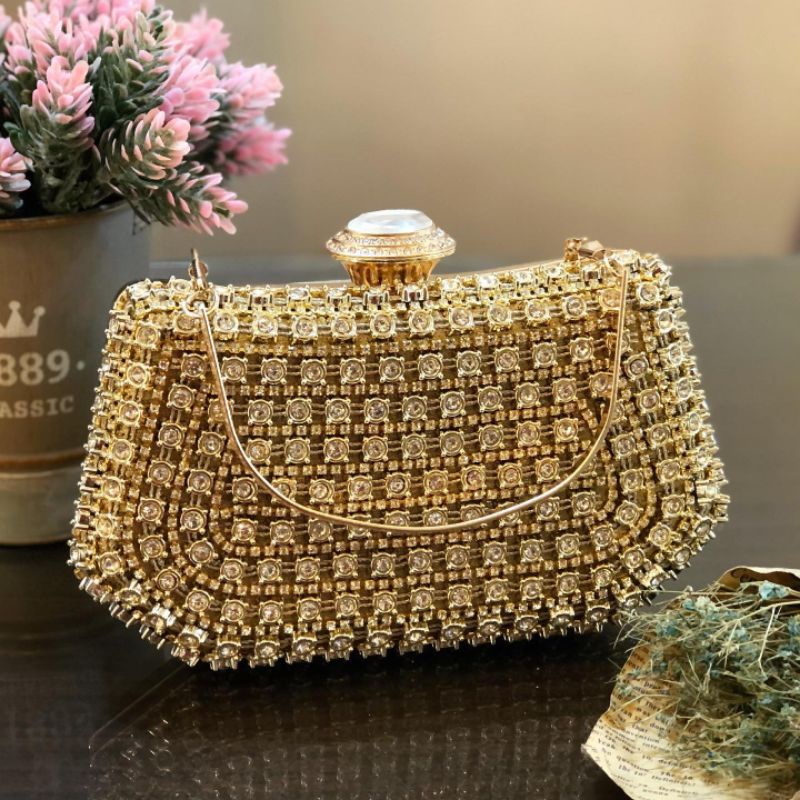 Tas Pesta KIMBERLY Embellished Crystal Box Clutch