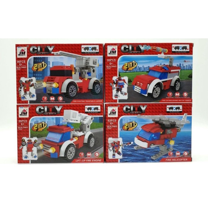 Lego Bricks City Fire Rescue Mobil Truk Helikopter Pemadam Kebakaran