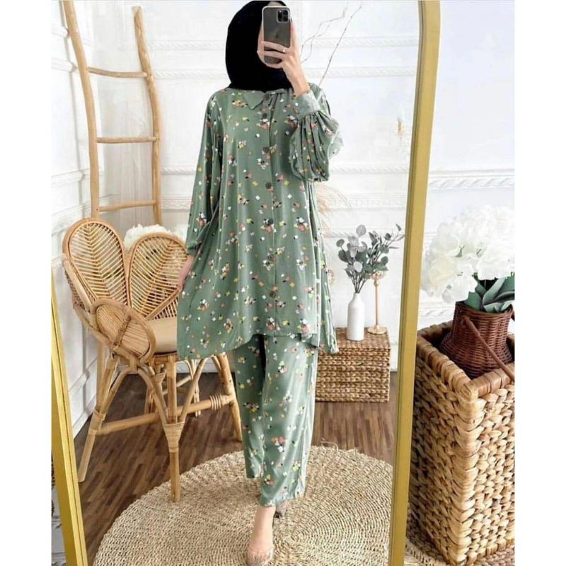 MANDA ONE SET WANITA / SETELAN RAYON DAILY ONE SET BAJU SETELAN PAJIMAS WANITA KEKINIAN-SYAKILA LONG SET
