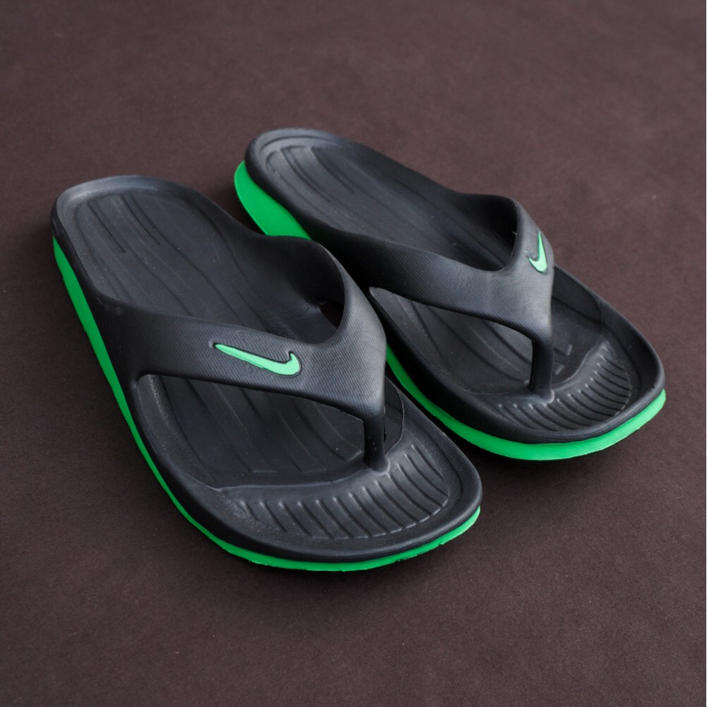 PROMO - Sandal Karet Jepit Kasual Santai Pria Nike Duramo Hitam List Hijau - COD - Bayar Di Tempat