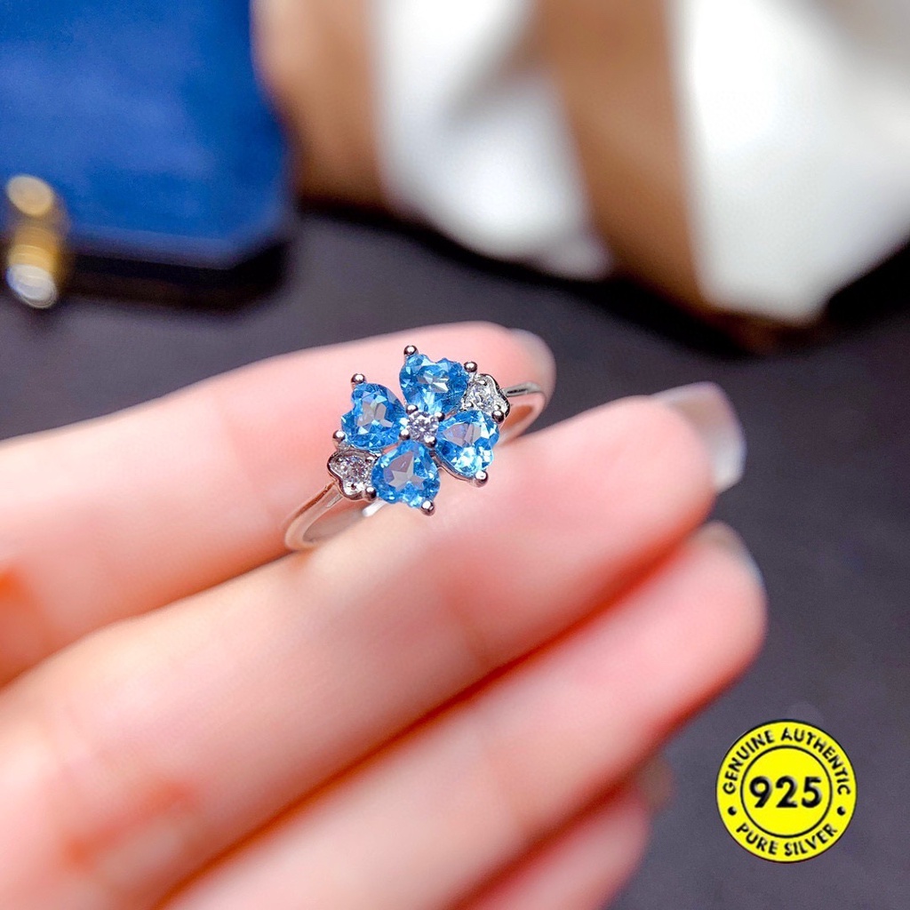 Cincin Model Terbuka Dengan Batu Topaz Biru Untuk Wanita