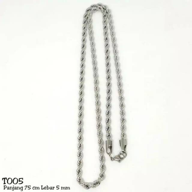 Fourfashion Kalung Tambang Titanium Stainless Steel Silver Aksesoris Perhiasan Anti Karat - T005