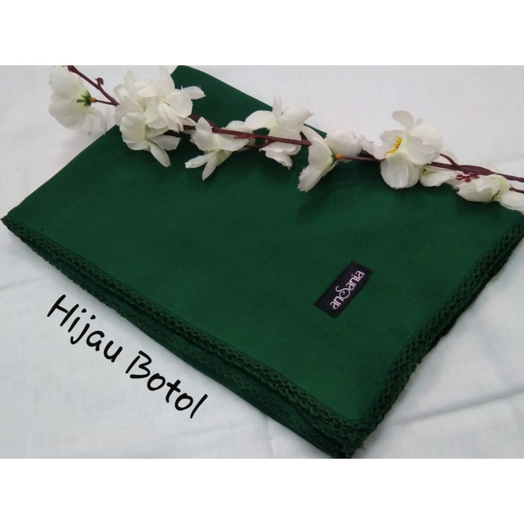 Kerudung Segiempat Bella Crochet Ansania PollyCotton Jilbab Bella Butik Hijab Segi Empat Rumah Hija'b-HIJAU BOTOL