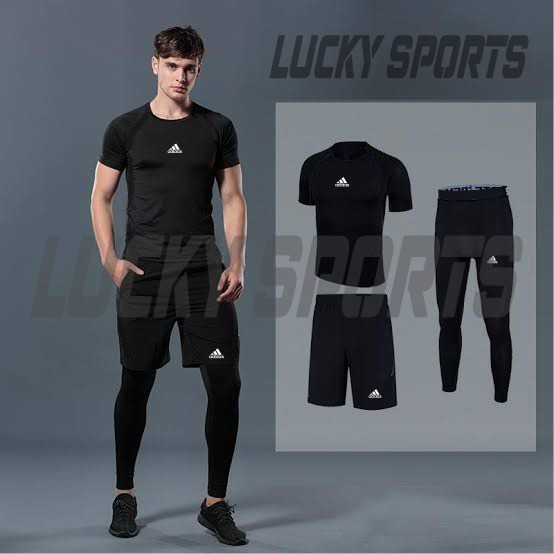 PAKET 3 IN 1 Baselayer Baju Pendek leging dan celana olahraga Gym-1