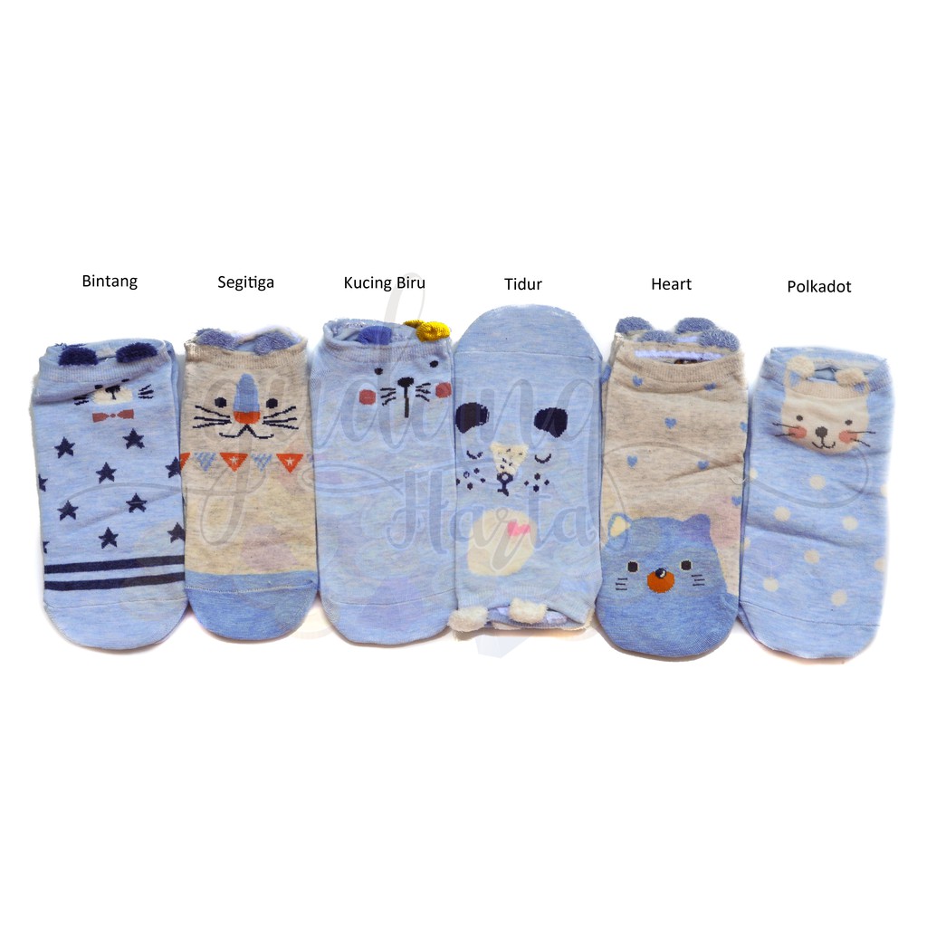 Kaos Kaki Wanita Pendek Blue Series Cat Cute GH 103089