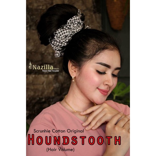 scrunchie ikat rambut katun jumbo houndstooth nazilla