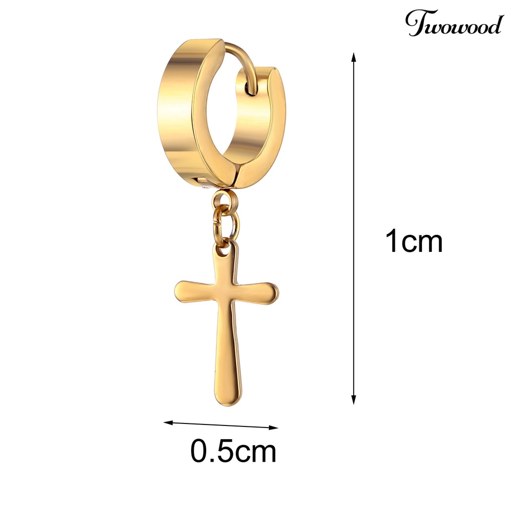 Twowood 1Pc Unisex Dangle Earring Cross Korean Style Stainless Steel Simple Bright Luster Hoop Earring for Daily Wear