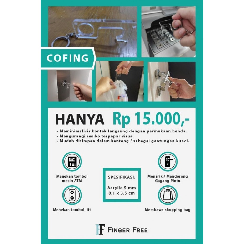 COFING - Corona Finger Hand Extention for Touchless Key - Alat Bantu Sentuh Bahan Akrilik Tebal