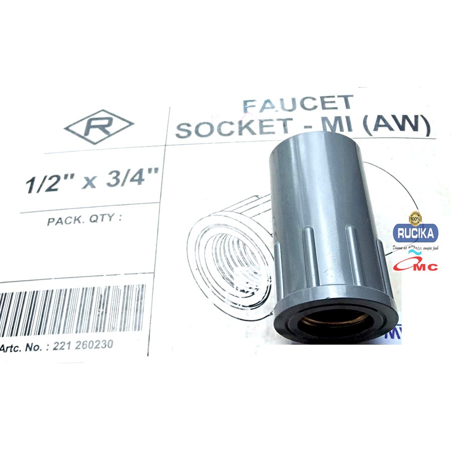 Sock Sok Drat Dalam Kuningan Faucet Socket Mi 1/2 X 3/4 Inch RUCIKA