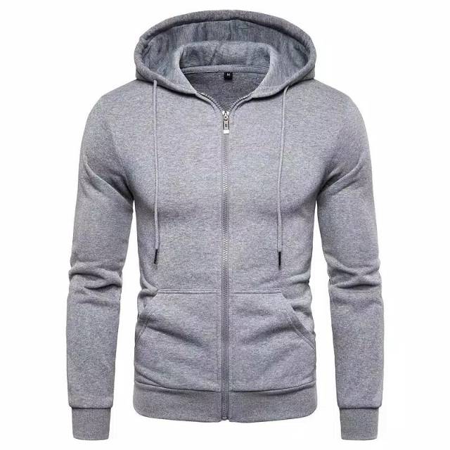 Jaket pria hoodie zipper slimfit polos