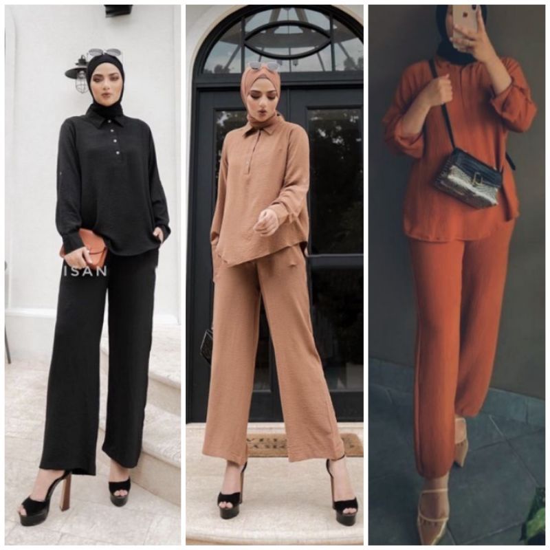 One Set Setelan Wanita Cringkle Polos Busui Terbaru