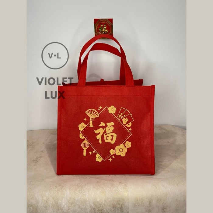 

✨ BISA COD ✨ Grosir 6pcs Tas Hampers Imlek Sincia CNY Furing Spunbound Merah - Sablon