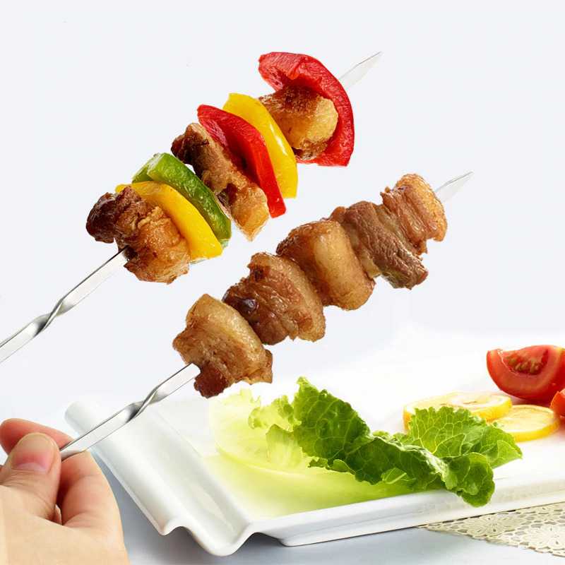 Alat Tusuk Sate BBQ Stainless Steel / Tusukan Sate Kambing Ayam Sosis Bisa Dipakai Ulang 1PCS Besi Anti Karat