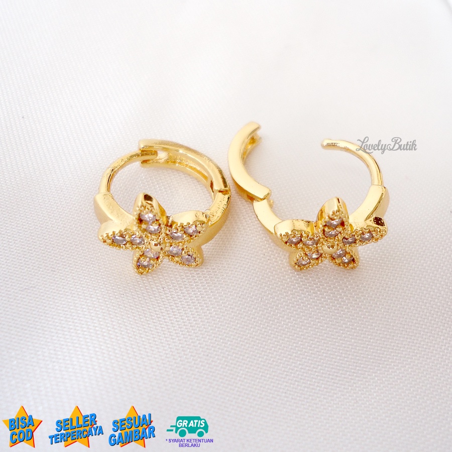 Lovelybutik Anting Jepit Xuping Dewasa Sok4 Anting Wanita Anti Luntur Model Bunga Permata