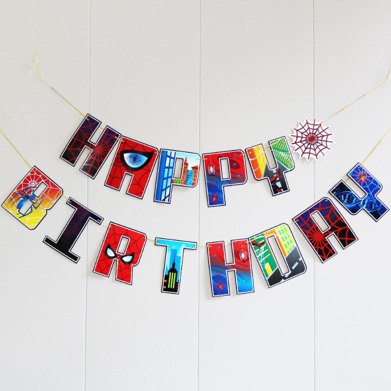 Banner Flag Happy Birthday Karakter Spiderman / Bunting Flag Happy Birthday