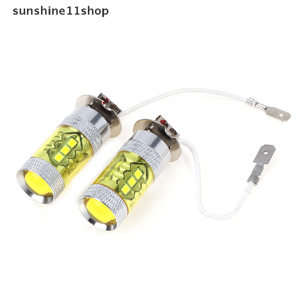 Sho 2pcs Lampu Kabut LED 12-24V H3 80W 16 SMD Warna Kuning High Power N