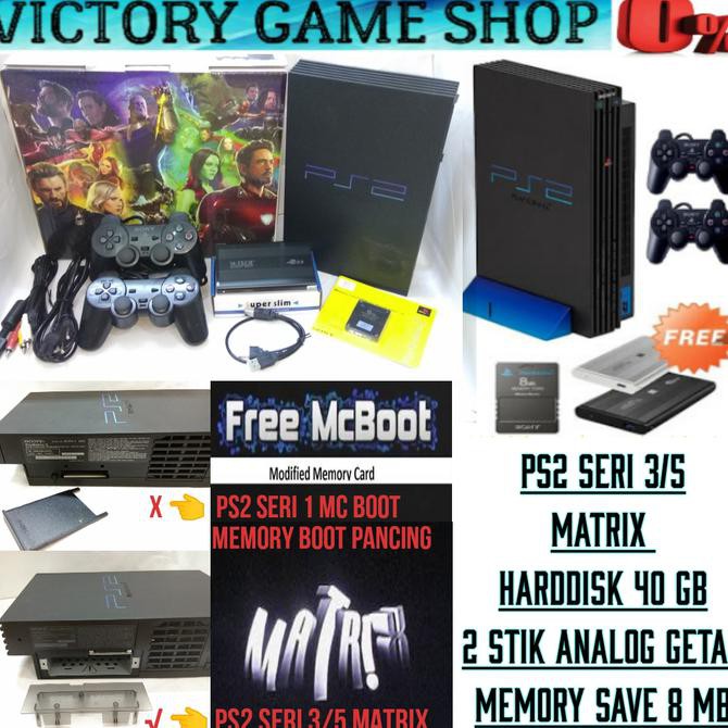 PS2 PS 2 FAT SONY PLAYSTATION 2 + HARDDISK HDD + 2 STIK ANALOG KOMPLIT - Satu Stik No MC