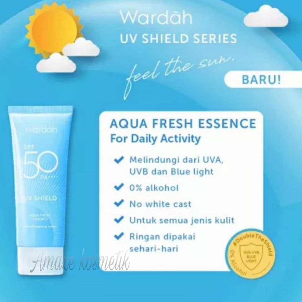 Wardah  _ UV Shield Aqua Fresh essence SPF 50 sunblock 30 ml Biru