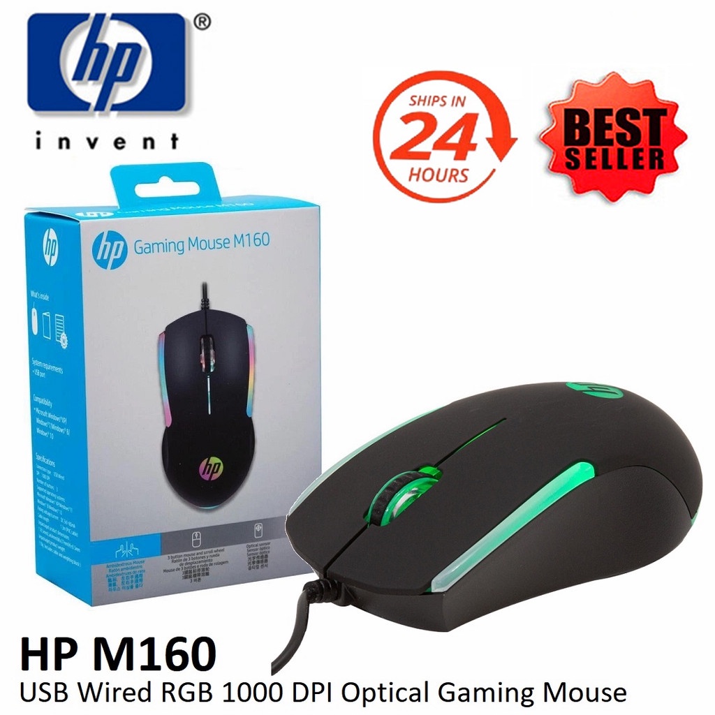 Hp M160 Mouse Gaming Optical DPI 1000 3D Ergonomik Dengan Kabel Usb Dan Backlight