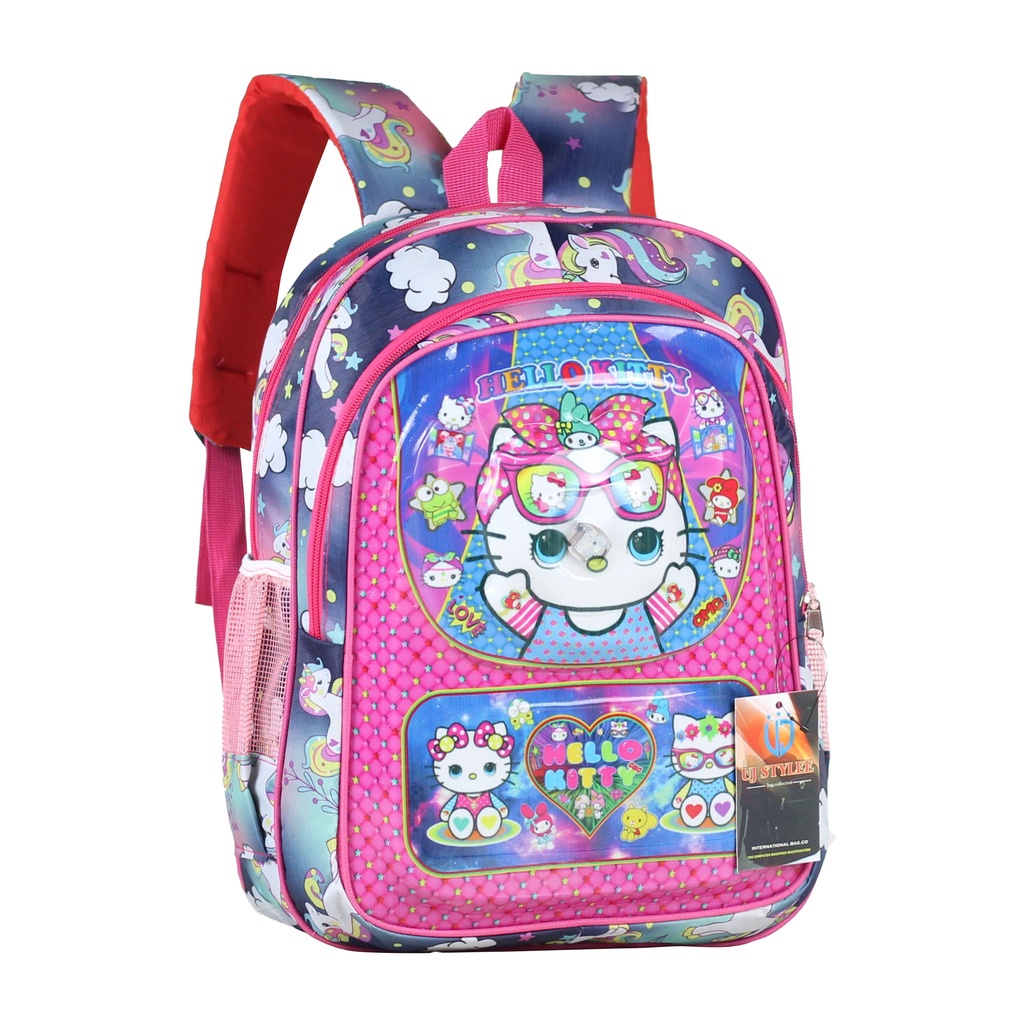 Ransel Murah Fashion Sekolah Anak Sd Tk Tas Hello Kitty Pink Anak Lampu Pink Cantik Backpack Anak 3D Timbul