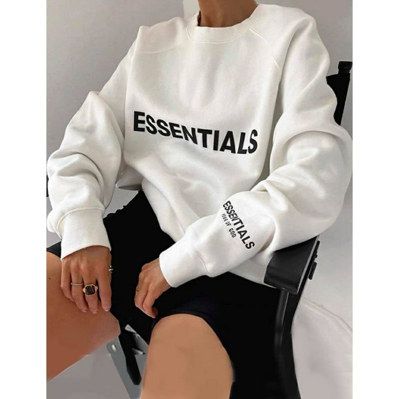 Sweater ESSENTIALS Sweatshirt Bigsize (S - 6XL) Crewneck Harajuku Street Style Unisex Jumbo Beige Hitam Putih