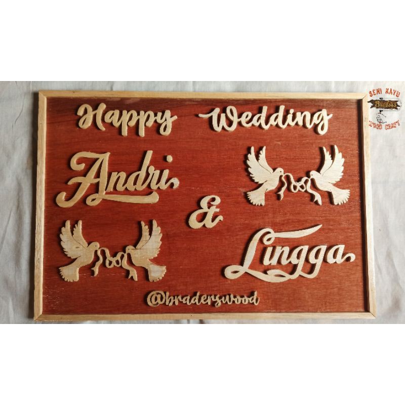 Papan nama wedding kayu/pernikahan custom