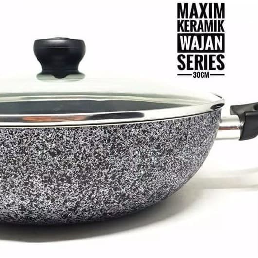 MAXIM NEOSTONE Wajan Kuali Keramik 30 cm WOK - Kuali Anti Lengket Marble Ceramic / Panci keramik + tutup Kaca