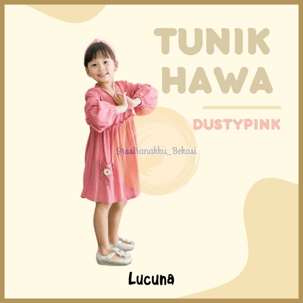 Tunik Anak Hawa Rayon Crincle Lucuna Warna DustyPink 2-10tahun