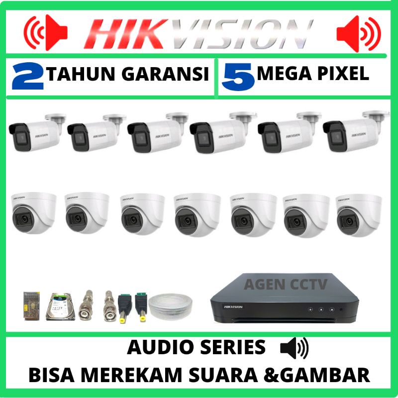 PAKET CCTV HIKVISION 16 CHANNEL 13 KAMERA 5MP AUDIO SERIES KOMPLIT TINGGAL PASANG ORIGINAL