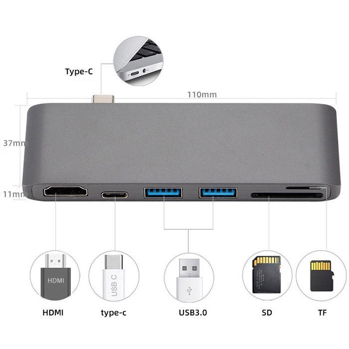 FA GENNEXT HUB 6in1 Adapter Type C USB Macbook Multi Laptop ipad pro