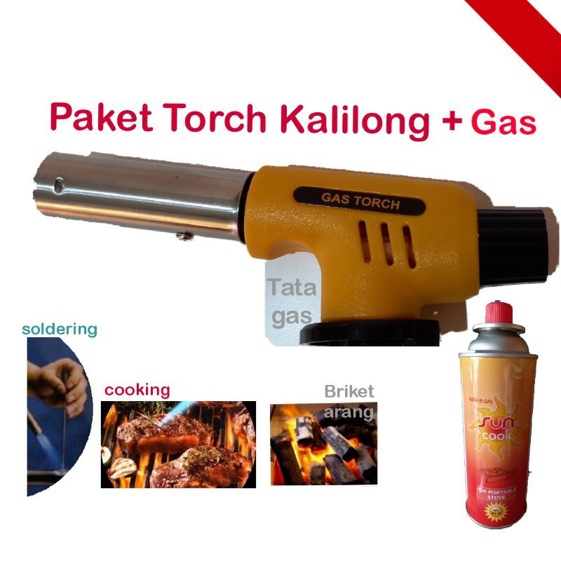 Paket Gas Portable + Torch Gas Flame Gun Kuning