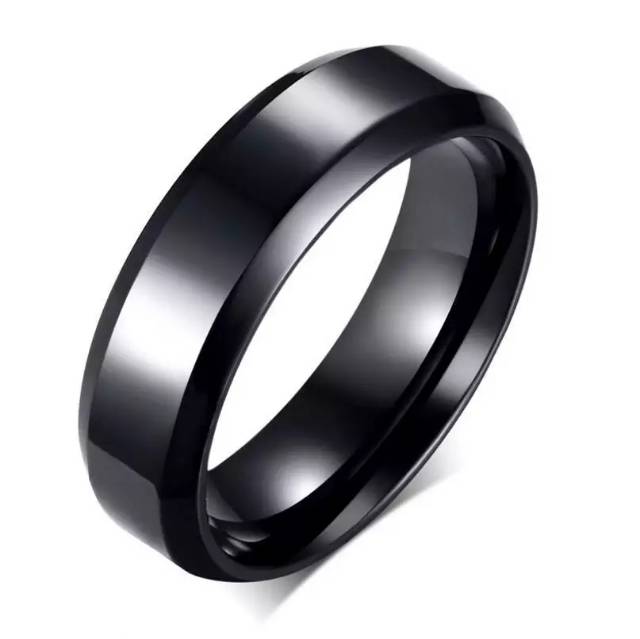 BayarDitempat - Cincin Pria Wanita Titanium 316L Black Hitam Polos - Cincin Kado Pacar