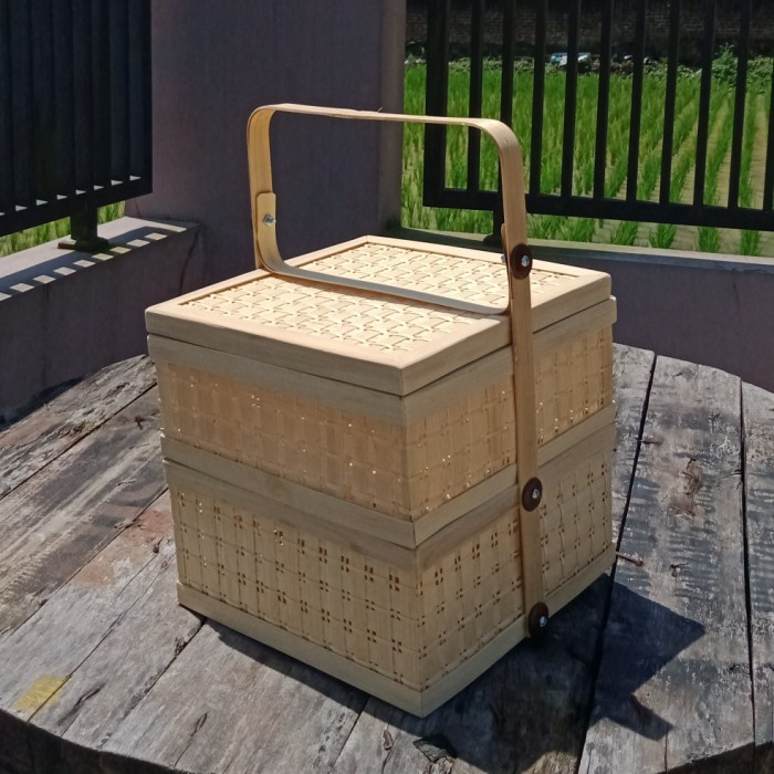 Terbaru Rantang bambu kotak susun 2 ukuran 25cm RANTANG BAMBU KOTAK 2 SUSUN