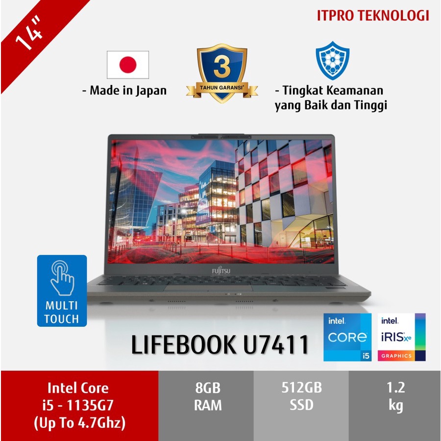 Fujitsu Lifebook U7411 i5-1135G7 8GB 512GB SSD 14" FHD Touch W11 Home