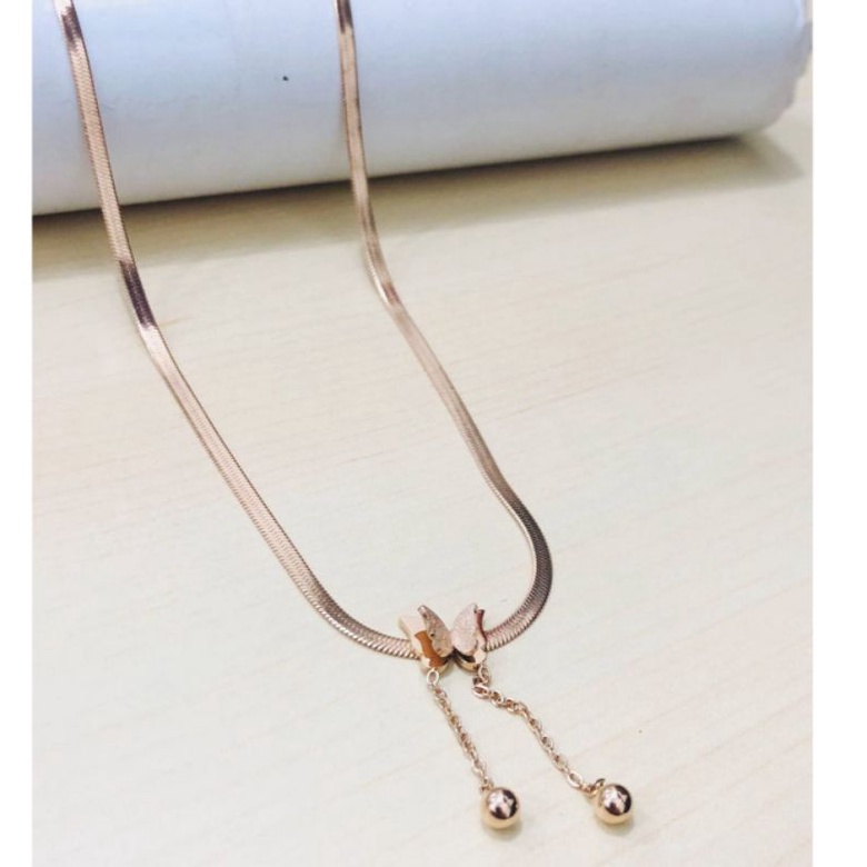 TAMKS16 Kalung titanium bandul kupu-kupu rose gold