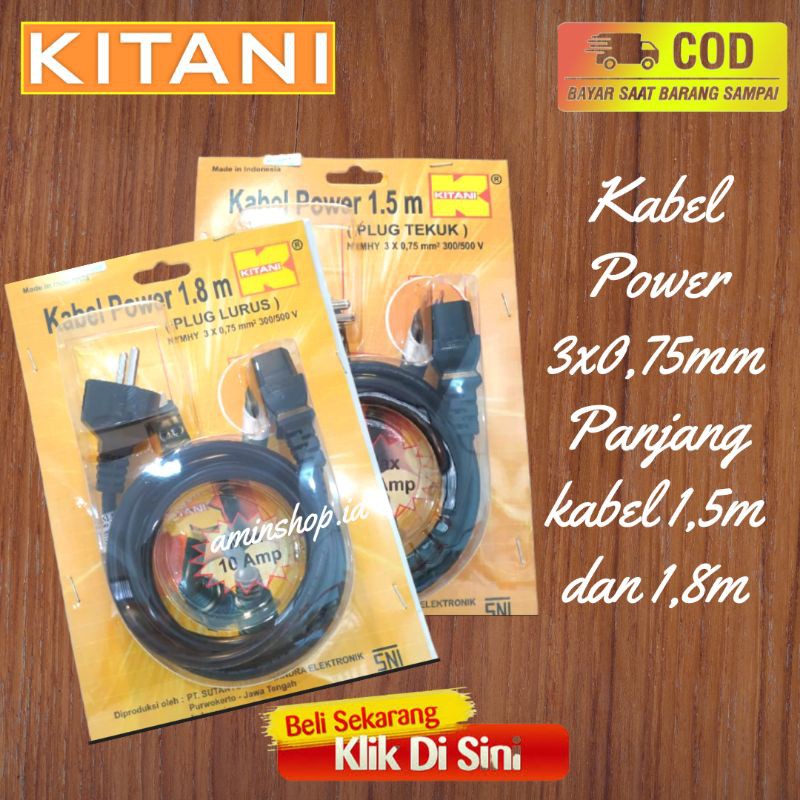 Kabel Power 3x0,75 Kitani1,5 Meter dan 1,8 Meter Kabel Power Laptop Cpu Komputer Kabel Kulkas Dll