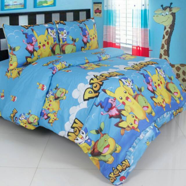 Sprei Katun Wina 180x200x20 - Pokemon (biru)