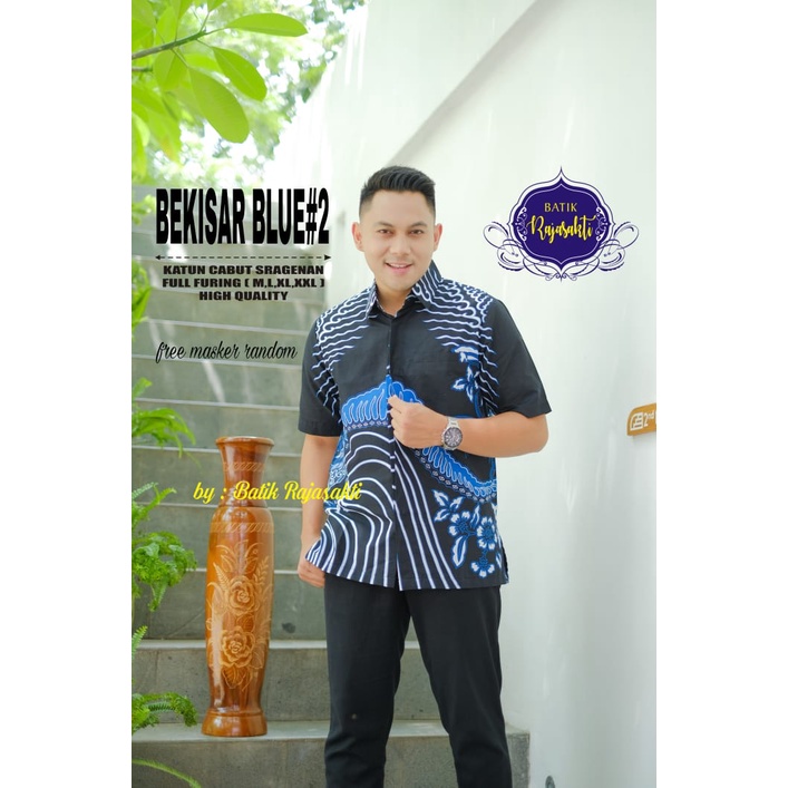 BEKISAR BLUE 2 RAJASAKTI KEMEJA BATIK SOLO PRIA LENGAN PENDEK LAPIS FURING ATASAN BATIK PREMIUM MODERN KATUN HALUS BAHUWIRYA  BANAMITRA BANAMITRA PUTIH BANGSAWAN BAYU PUTRA BERLIAN BIRU BHARATAYUDA BIMASENA BIRENDRA BIRU INDAH BRAHMAKERTA BRAHMAKERTA