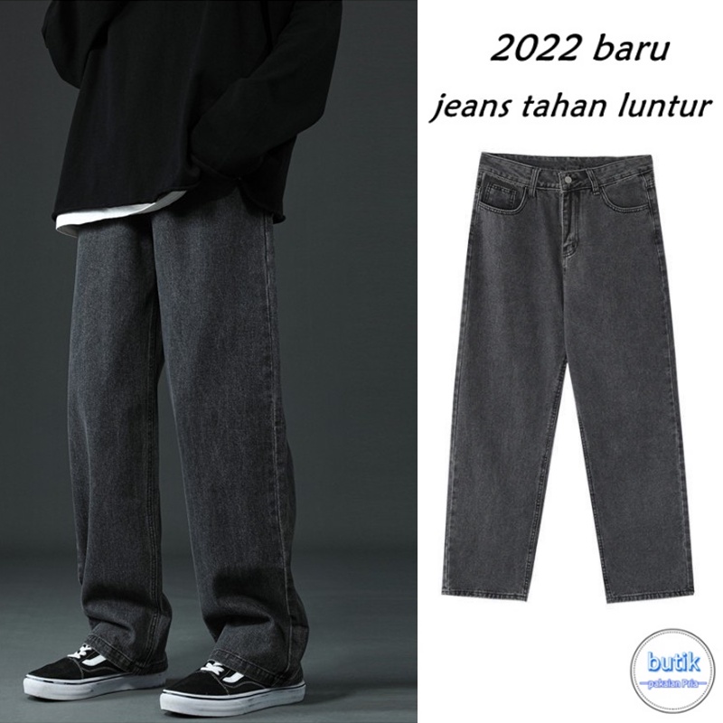 celana jeans pria loose straight jeans pria celana korean style pria celana kulot jeans 2023 baru Tidak luntur celana jeans hitam pria