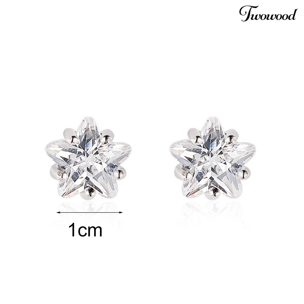 3 Pasang Anting Stud Cubic Zirconia Bentuk Bulat Geometris Bahan Alloy Untuk Wanita