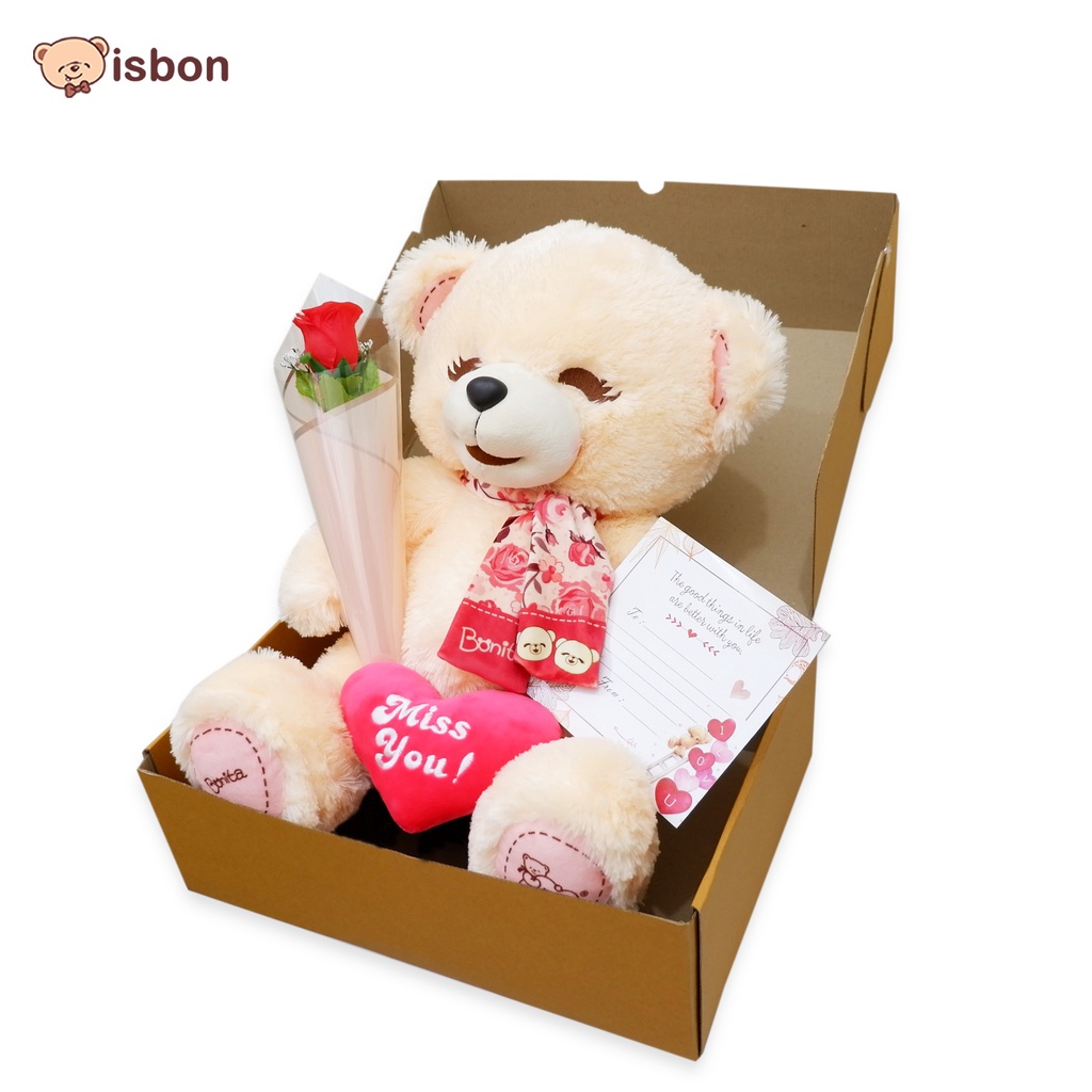 Tambahan Paket Set Box,valentine kartu ucapan, bantal love, dan bunga mawar spesial by Istana Boneka