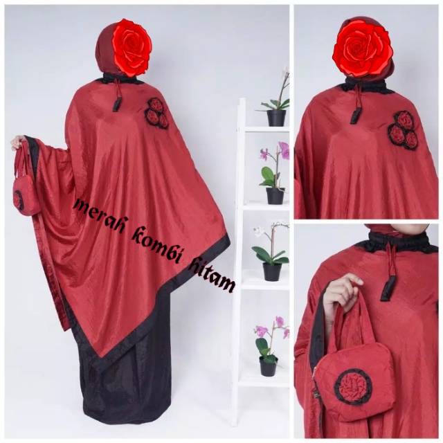 MUKENA PONCO ATAS BAWAH PREMIUM  MERAH  O3