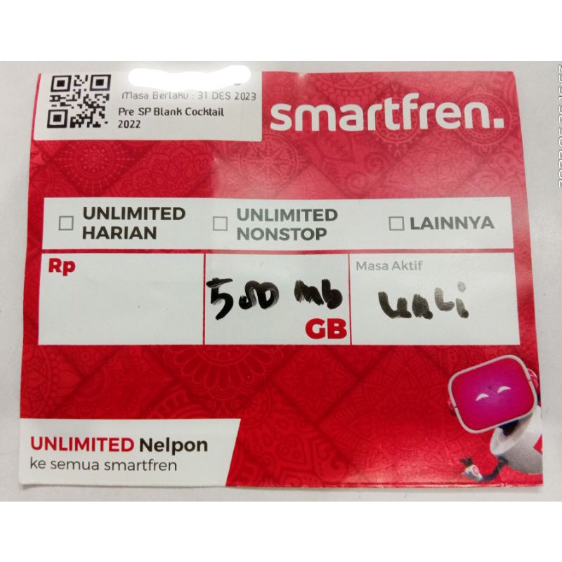 Kartu Perdana Kuota Smartfren UNLIMITED (Fup 500 MB/hari ) 28 Hari
