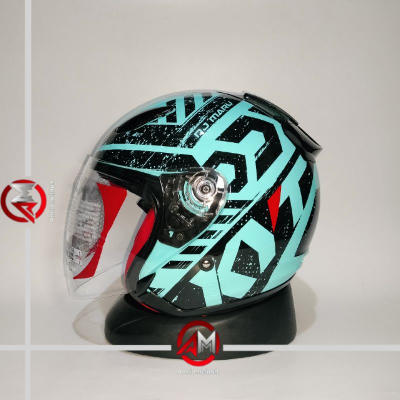 Jual HELM KYT DJ MARU #16 AQUA BLUE BLACK HALF FACE HELM KYT DJMARU DJ
