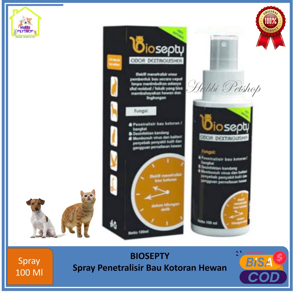 Penghilang bau kotoran Kucing Anjing-Biosepty Spray 100ml Penghilang Bau Kandang Hewan Anjing Kucing