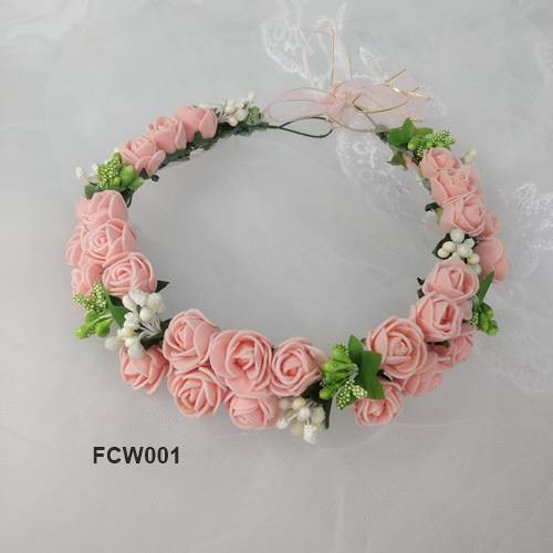 [PALING MURAH] AKSESORIS PESTA PENGANTIN FLOWER CROWN BRIDESMAID PINK FCW001