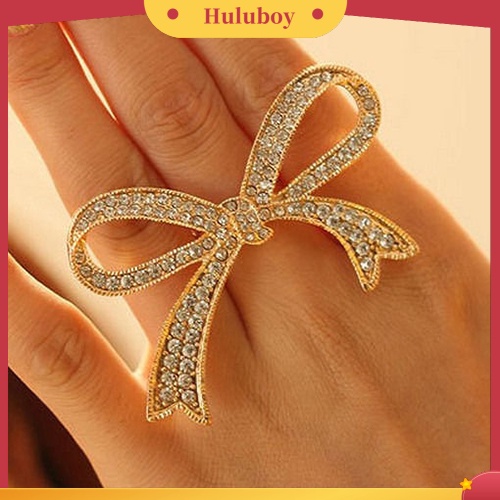 Hu Hu Hu Hu Hu Alat Bantu Pasang Kacamata♡ Cincin Knuckle Wanita Desain Pita Besar Hias Berlian Imitasi Berkilau Untuk Hadiah