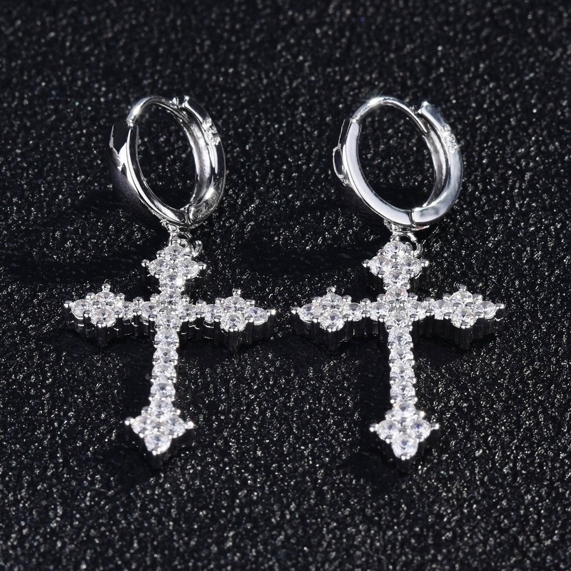 Fashion Inlaid White Diamond Cross Earrings Earrings